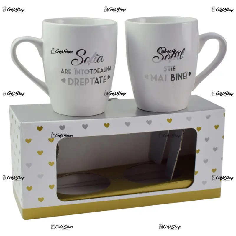 Set 2 cani wedding din ceramica 300 ml – „sotia/sotul”